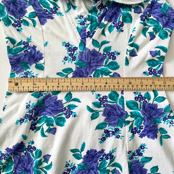 Vintage 90s Mini Floral V Neck Dress Lolita Fit Flare Cottagecore Coastal Boho - Picture 7 of 13